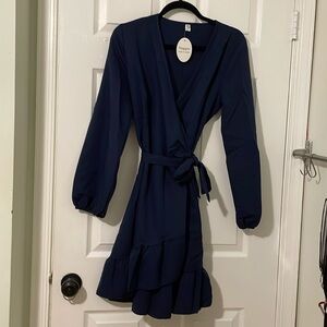 Women’s wrap around v neck dress long sleeve